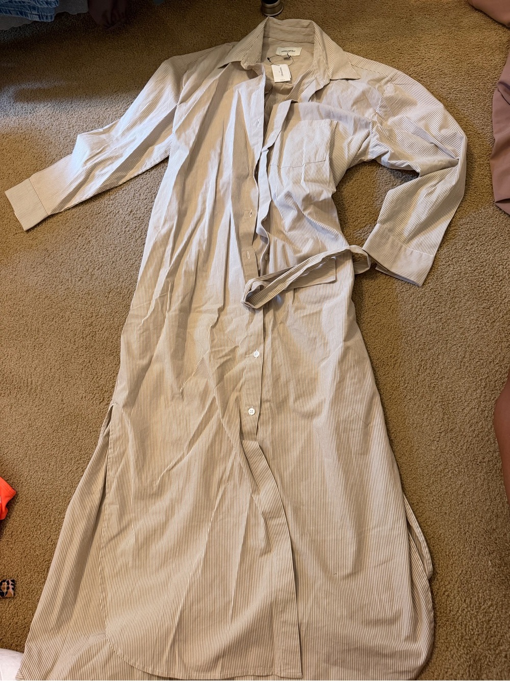 NWT Women’s Long Button-Front striped Shirt Dress in Light Tan - Banana Republic